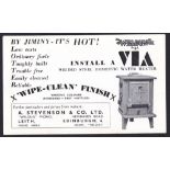 ADVERTISING : A Stevenson and co advertising card for cast iron water heaters.