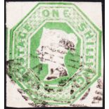 STAMPS : 1847 1/- green embossed, four m