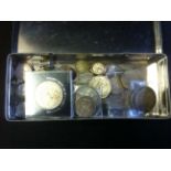 Small tin of old coins including QV Crow