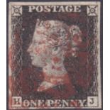 STAMPS: 1840 Penny Black plate 2 (HI). F