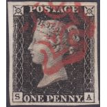 STAMPS : 1840 Penny Black plate 8 (SA).