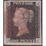 STAMPS : 1840 Penny Black plate 8 (DJ).