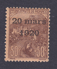STAMPS : 1920 50c over printed 20 mars 1