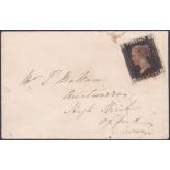 1841 Penny Black (AF) on small envelope