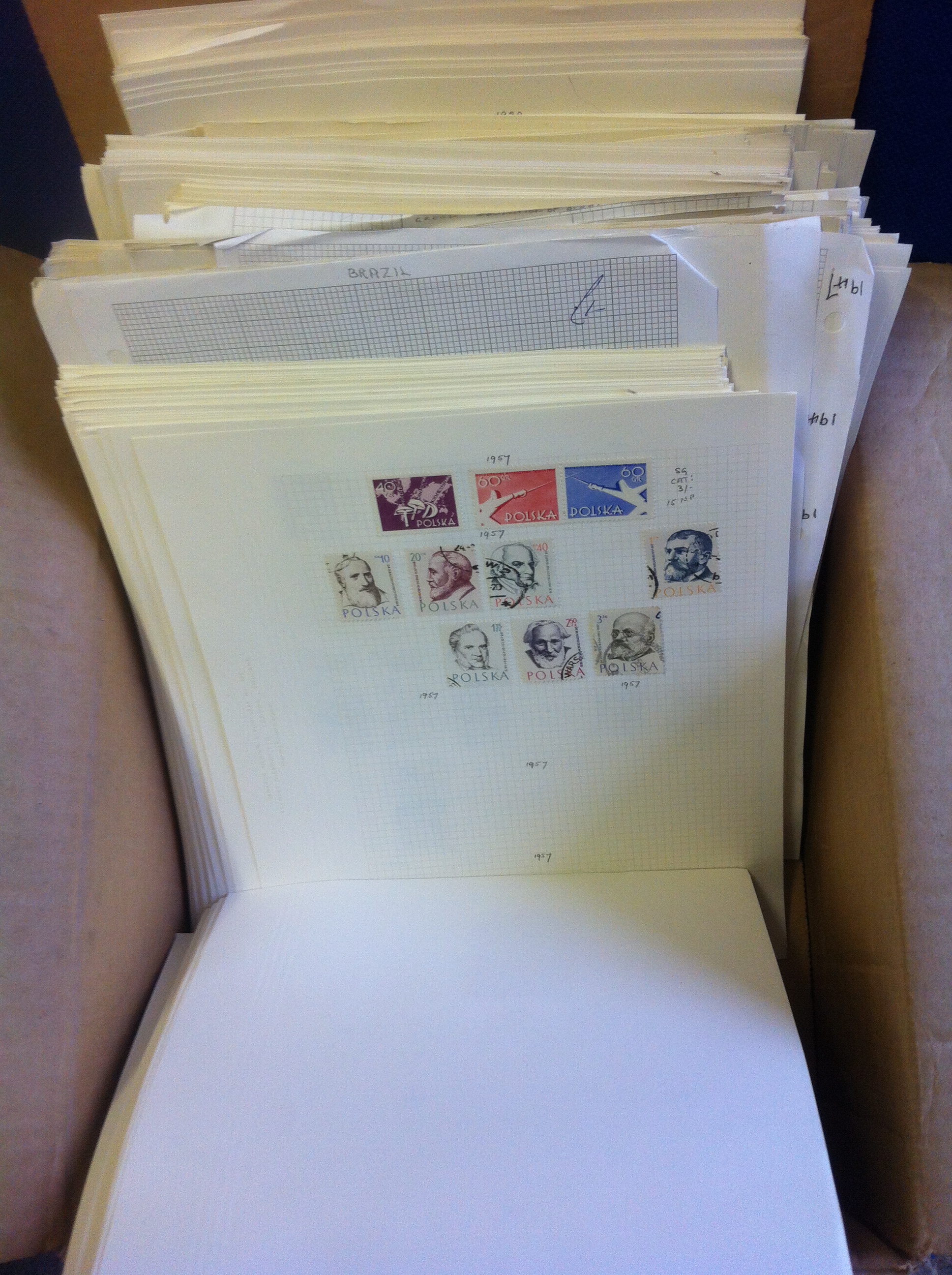 Box of all world stamps on album pages, - Image 2 of 3