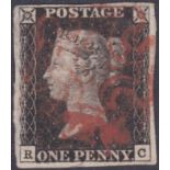 STAMPS : 1840 Penny Black plate 1b (RC).