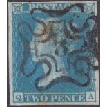 STAMPS : 1841 Two Penny Blue (QA), four