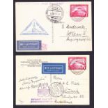 Two Graf Zeppelin flown postcards depict