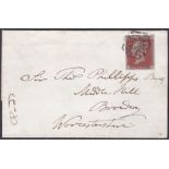 1844 Penny Red plate 39 on wrapper from London to Worcestershire, cancelled by MX, late use of MX .