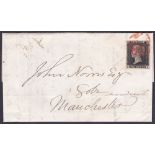 1841 Penny Black cover plate 5 (FB) , very fine four margin example on entire from London to