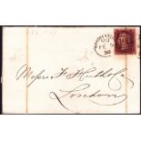 1858 Manchester Spoon cancel, very scarce cover cancelled by the Type E2 1st Re-cut. Earliest know