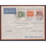 CHINA STAMPS : 1937 cover sent from Kunming via Hanoi to Paris by Air France service.