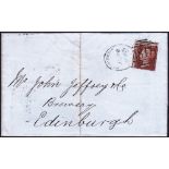 1855 WARRINGTON Spoon cancel on wrapper to Edinburgh. 22nd June 1855.