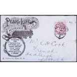 1895 Pearl Assurance illustrated envelope franked with 1d Lilac, London to Hadleigh Suffolk, a