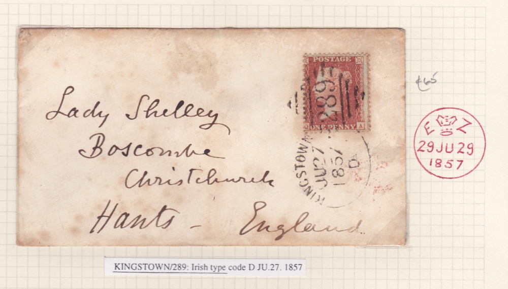 1857 KINGSTOWN Spoon cancel on small envelope to Christchurch England. 29th June 1957.