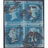 STAMPS : 1841 Two Penny Blue block of 4, three large margins and one just touched. Still a scarce