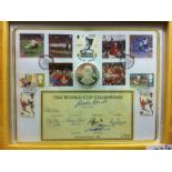 1966 World Cup Winners signatures on special 2006 Coin Cover . George Cohen, Gordon Banks, Jack