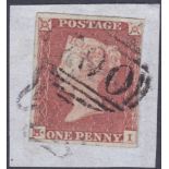 STAMPS : 1841 Penny Red on piece, cancelled by both MX and 1844 numeral cancel, scarce.