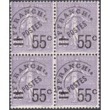 FRANCE STAMPS : 1926 55c on 60c violet pre-cancel issue in U/M block of four, SG 443. Yvert cat