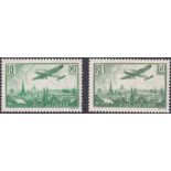 FRANCE STAMPS : 1936 AIR, 85c dark green and 50Fr green shade variations, very lightly M/M, SG 534 &