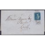 1857 2d Star on wrapper from Edinburgh to Crieff. Cancelled by 131 roller type duplex. SG34.