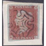STAMPS : 1841 Penny Red plate 33 (ML) , large four margins on piece. Cat £60.
