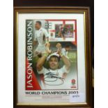 JASON ROBINSON - Rugby World Champions framed and glazed limited edition minisheet display signed by