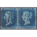 STAMPS : 1858 Two Penny Blue perf 16 LC, fine used pair, scarce, Cat £750