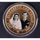 2007 Diamond Wedding 24ct gold plated commemorative $1 coin from Cook Islands. Housed in a special