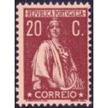 PORTUGAL STAMPS : 1912-20 Ceres, 20c chocolate, perf 12x11.5, lightly M/M, SG 482.