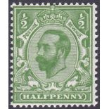 GREAT BRITAIN STAMPS : 1911 1/2d bright yellow green die 1b Crown Wmk, fine unmounted mint example.
