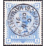 GREAT BRITAIN STAMPS : 1884 10/- ultramarine (FE) very fine used example cancelled by Haymarket CDS