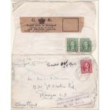 POSTAL HISTORY : Interrupted Mail, cover salvaged from SS 'Eros'.