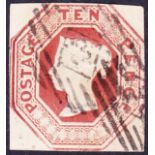 GREAT BRITAIN STAMPS : 1848 10d embossed, fine used example, neatly cut square, tight margins.