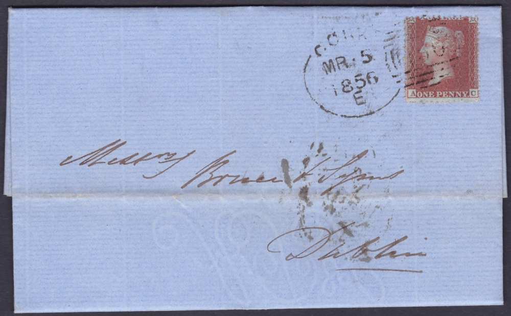 POSTAL HISTORY : 1856 Penny Red perf 14 small crown wmk, tied to wrapper by Cork Spoon,