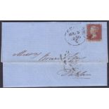 POSTAL HISTORY : 1856 Penny Red perf 14 small crown wmk, tied to wrapper by Cork Spoon,