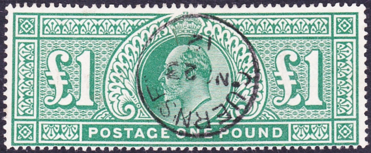 GREAT BRITAIN STAMPS : 1911 £1 deep green,