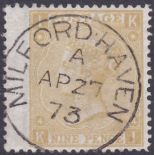 GREAT BRITAIN STAMPS : 1867 9d straw (KI) plate 4.