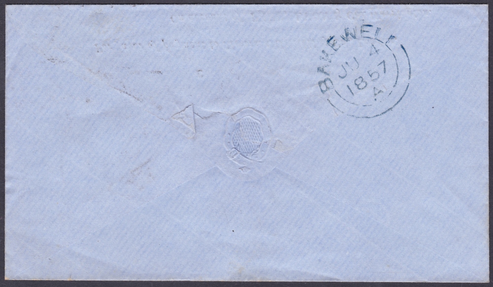 POSTAL HISTORY : 1857 WARRINGTON Spoon cancel on envelope to Bakewell dated 3rd June 1857. - Image 2 of 2