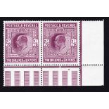 GREAT BRITAIN STAMPS : 1912 2/6 pale reddish purple very fine lightly mounted mint marginal pair.