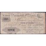 BANK NOTE : 1822 £1 Bank Note from Dartmouth Central Bank no. B7221 dated 2nd Oct 1822.