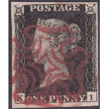 GREAT BRITAIN STAMPS : 1840 Penny Black plate 5 (KI).