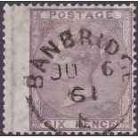 GREAT BRITAIN STAMPS : 1856 6d Lilac, superb CDS cancel, Banbridge 7th June 1961.