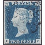 GREAT BRITAIN STAMPS : 1840 Two Penny Blue four margin fine used.