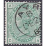 GREAT BRITAIN STAMPS : 1875 1/- green plate 12 (DA). Superb CDS used example Ayr 20th Dec 1880.