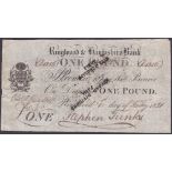 BANK NOTE : 1821 £1 Bank Note from Ringwood and Hampshire Bank dated 1st Feb 1821, good condition.