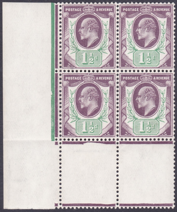 GREAT BRITAIN STAMPS : 1905 Edward VII 1 1/2d Slate Purple and Bluish Green (chalky).