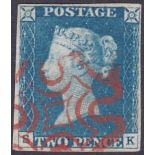 GREAT BRITAIN STAMPS : 1840 Two Penny Blue (SK) plate 1, four large margins,