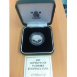 COIN : 1992 ten pence Piedfort silver proof coin, cased and boxed.