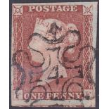 GREAT BRITAIN STAMPS : 1841 Penny Red cancelled by No 4 in MX. Four margin example, upright cancel.